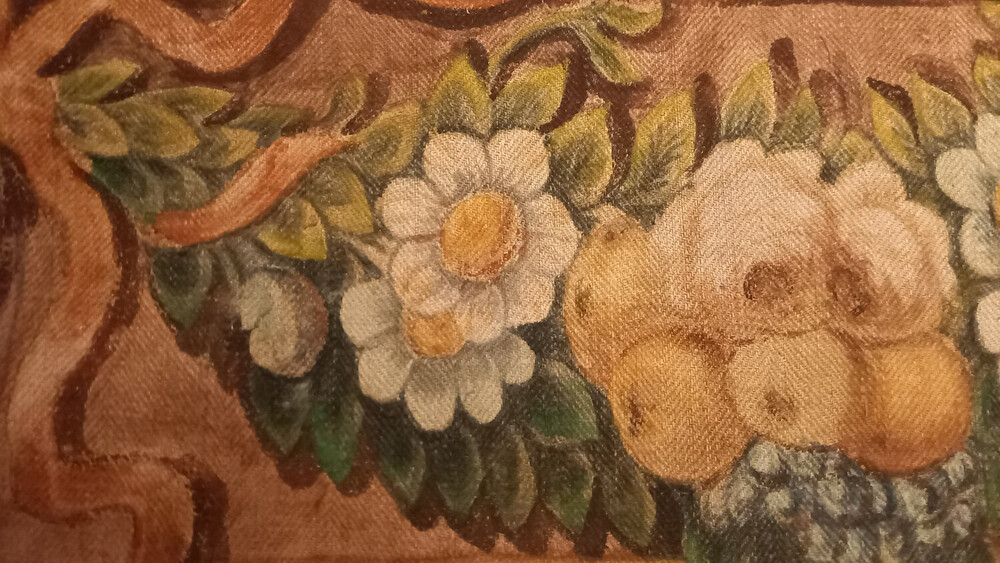 Blumenmotiv auf Leinen gemalt, Zyklus des heiligen Franz Xaver 1748/49 von Johann Baptist Raunacher