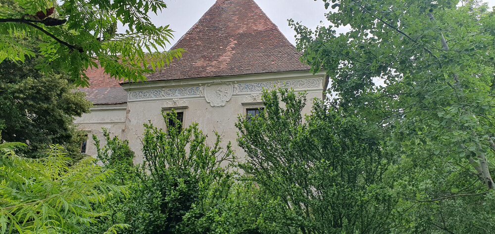 Turm hinter Bäumen erkennbar